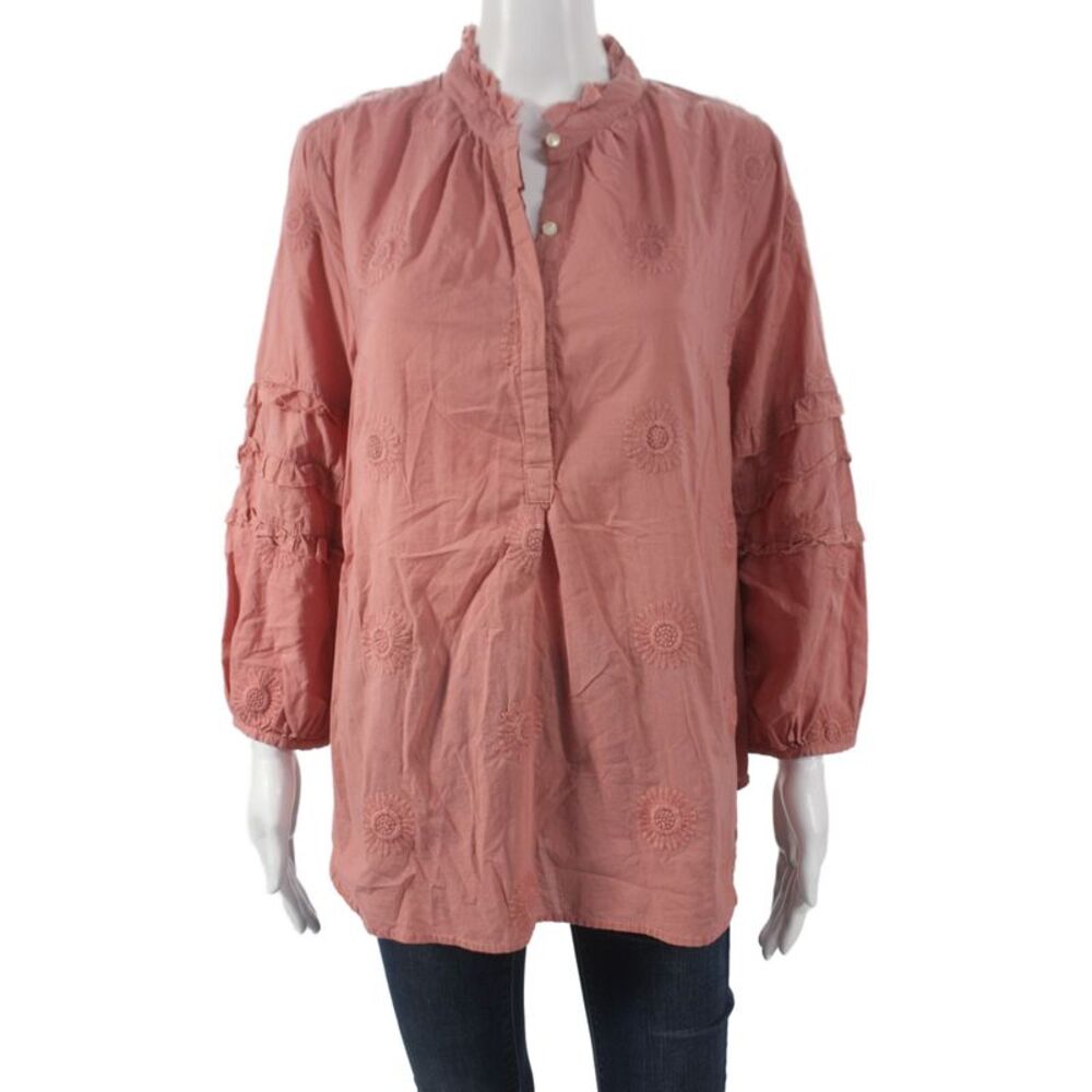 Isabella Sinclair Women Tunic Blouse Pink Floral Henley Long Sleeve Cotton Size